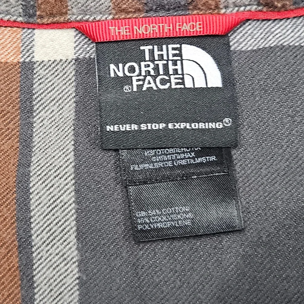 North Face Mens L Plaid Flannel Long Sleeve Button Up Shirt Gray Orange Gorpcore